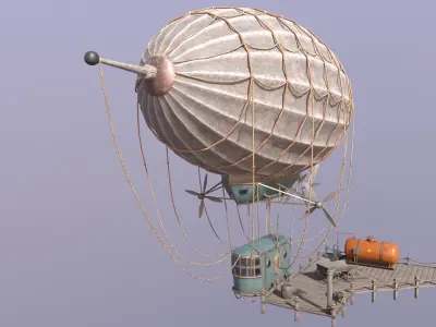 A low-poly 3D model of an airship in the port  Low-poly 3D model