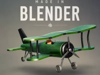 Low Poly Stylized Green Biplane Steampunk Toy Airplane Low-poly 3D model