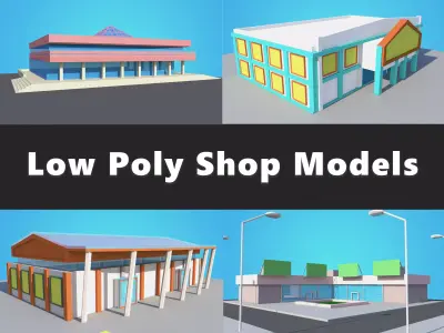  4 Shop Mall Model Collection Low Poly Low-poly 3D model