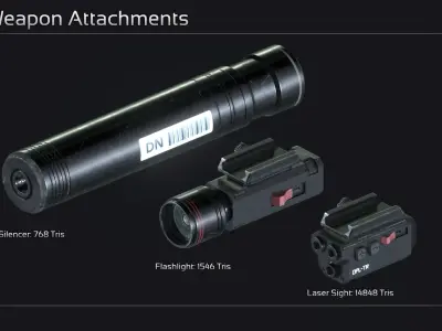 Scifi Modular Weapon Attachments Low-poly 3D model