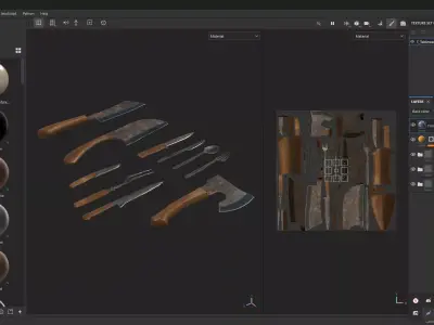 Knifes and axe Tools Pack Low-poly 3D model
