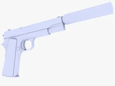 Colt 45 M1911 Pistol Supressed Low-poly 3D model