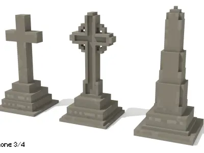 Voxel Tombstone Collection Low-poly 3D model