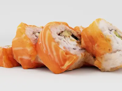 Sushi Rolls with fresh tuna and salmon Japanese cuisine seafood 3D model