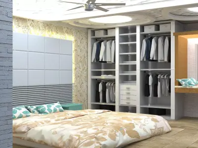 bedroom with closets and ceiling fan Free 3D model