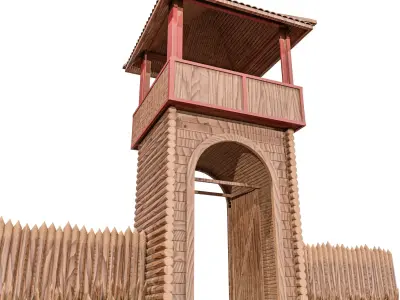 Medieval Fort Gate 2 Colors Low-poly 3D model