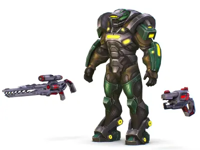 Cartoon Sci-Fi Cyborg Drone Heavy Sniper Low-poly 3D model