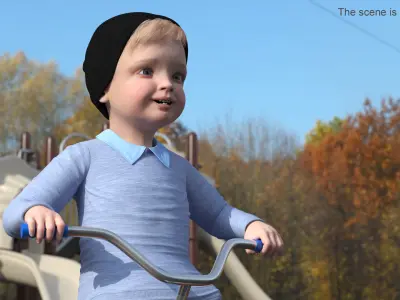 One Year Old Toddler on a Tricycle 3D model