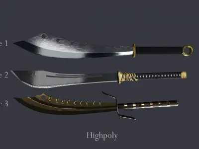 3 weapons blades knifes Low-poly 3D model