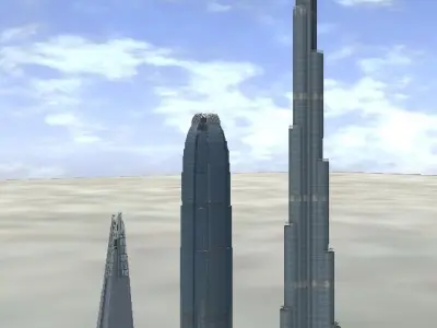 The Shard Burj Khalifa and Hongkong IFC lowpoly 3d model Low-poly 3D model