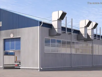 Factory Unit Building UralSpetsTrans Simplified 3D model