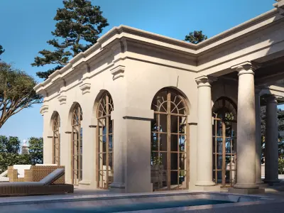 Exterior Swimming Pool with a Classical Gazebo in Tuscan Order 3D model