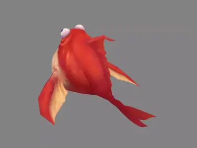 Cartoon pufferfish - big belly red fish Low-poly 3D model