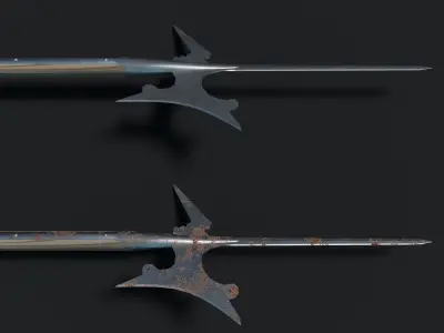 Medieval Crescent Bladed Halberd Low-poly 3D model