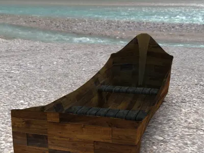 wood boat  Low-poly  3D model