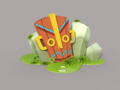 Tombstone tiki statue Low-poly 3D model