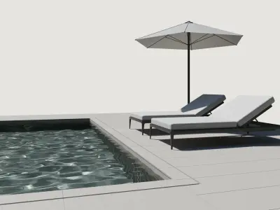 Swimming pool sunbed beach umbrella 3D model