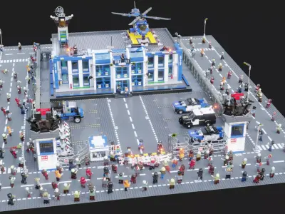 Lego Zombie attack on police station 3D model