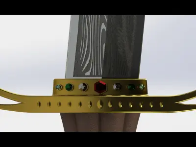 Kriss Dagger -Gem embedded Brass Guard 3D model 3D print model