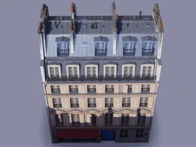 Paris building with two type dormers Low-poly 3D model