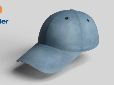 Blue Denim Baseball Cap Low-poly 3D model