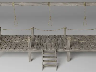 Gallow wooden platform with ropes 3D model