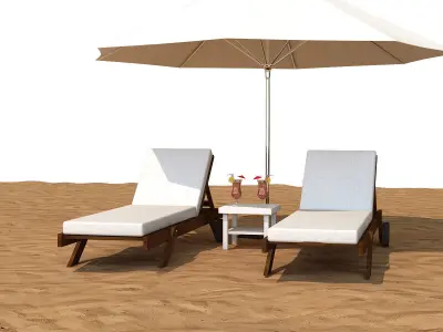 Sunbed With Umbrella Low-poly 3D model