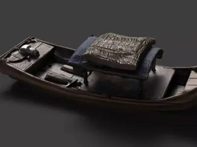  Chinese wooden boat  figure  Low-poly 3D model