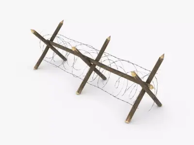 Barbed wire fence WWII Low-poly 3D model