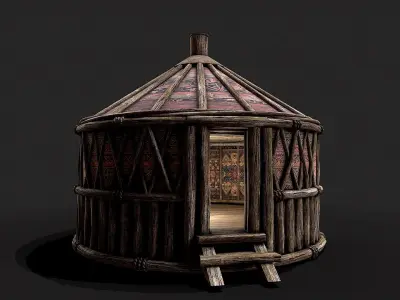 Traditional Yurt Nomads Tent with Interior 5 Low-poly 3D model