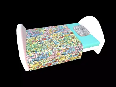Cute Stylized Single Bed Cartoon Kids Furniture 3D model