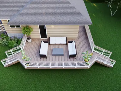 Modern Raised Deck and Backyard Patio Residential 3D Model Free 3D model
