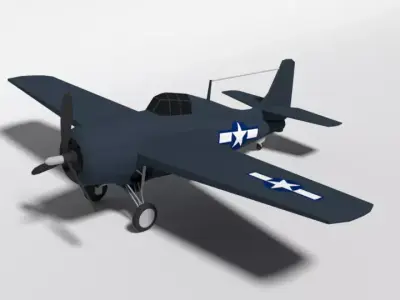 Low Poly Cartoon Grumman FM-2 Wildcat WWII Airplane Low-poly 3D model