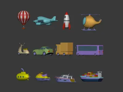 Cartoon Vehicles Low-poly 3D model