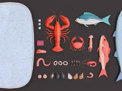 Collection 30 Seafood and Fish Low Poly Free low-poly 3D model