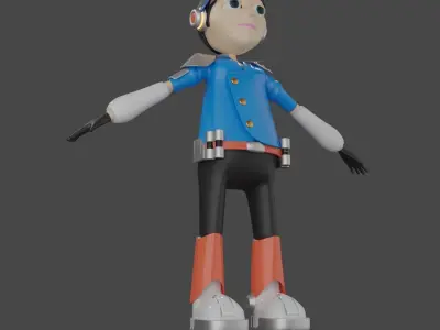 Aviator men pilot in costume airplane with tool Low-poly 3D model