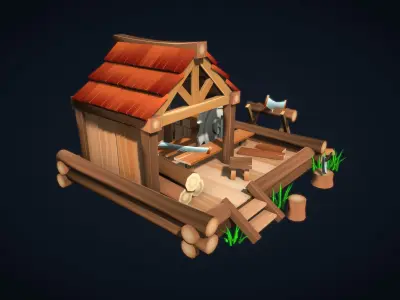 Lowpoly Lumber Mill Low-poly 3D model