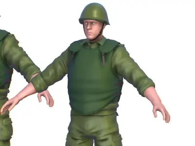High Poly Subdivision Man Old USSR Soldier Low-poly 3D model