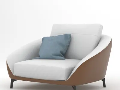  White Leather Sofa 1 Seater Free 3D model