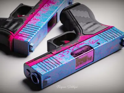 Glock Pistol Blossom Blueprint PBR Gun Low-poly 3D model