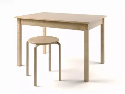 3D models of a minimalist dining table and stool Free 3D model