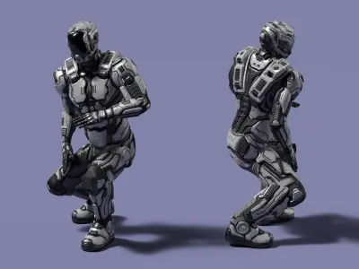 Futuristic Armored Robot Rigged for Maya 3D model