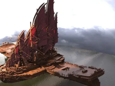 Emperors Asian Red Fin sailed Ship port 1 3D model