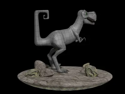 T-rex dinosaur on rock Low-poly 3D model