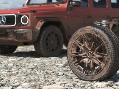 Dirty Mercedes Front Car Wheel Rim with Suspension 3D model