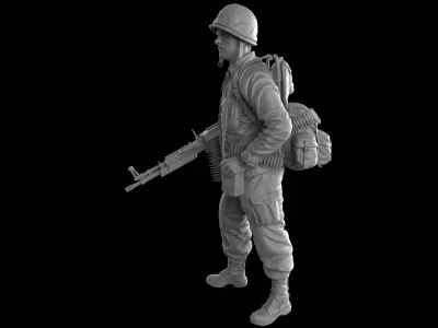 USA soldier with machine gun 1960 3D print model