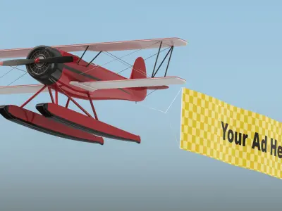 Sea Plane Biplane With Advertising Banner 02 3D model