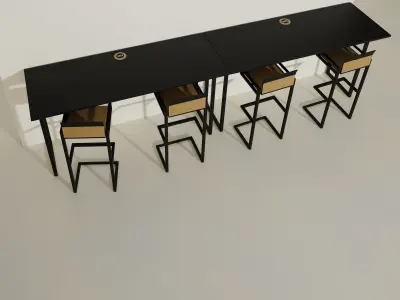 Minimalist Stool with Table - Bamboo Furniture  3D model