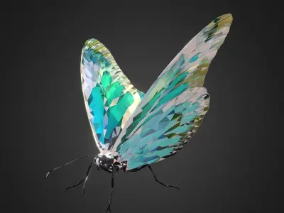 Batterfly Teal Low Polygon Art Insect Low-poly 3D model