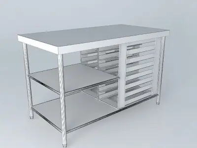 Kit stainless steel kitchen table with shelves Free 3D model